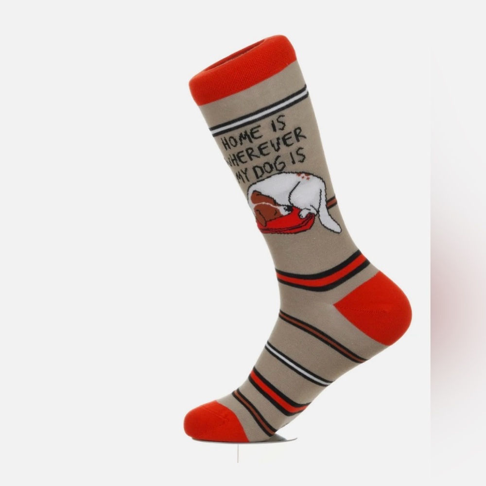 SOCK ATOMICA Socks HOME IS WHEREVER MY DOG IS Crew Cotton Big Shoe 10-12 NWT